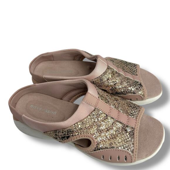 Easy Spirit Traciee Square Toe Casual Flat Sandals Size 6 Pink Metallic Slides - Picture 7 of 9